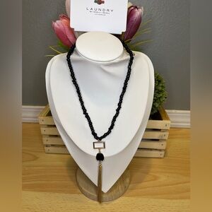 Laundry by Shelli Segal Black Beaded Tassel Necklace
